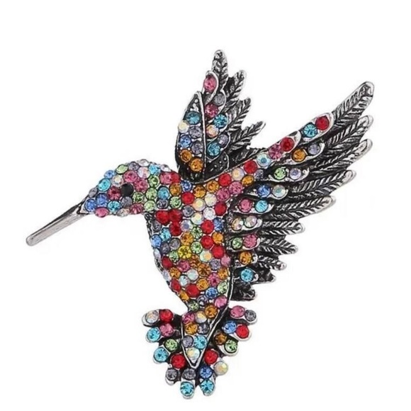 NWT Rhinestone Crystal Hummingbird Brooch Pin - Picture 3 of 7